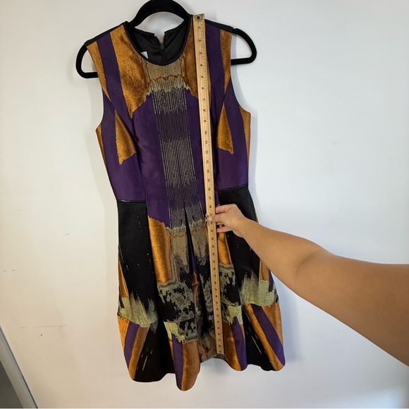 Dennis Merotto Purple Gold Silk Blend Dress Size 8 Abstract Sleeveless Art Dress - Picture 9 of 12